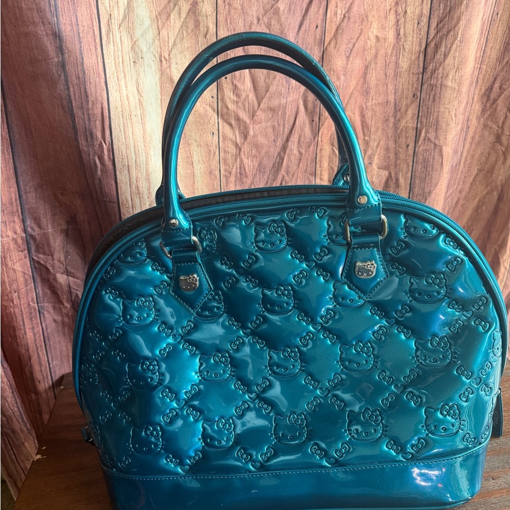 Sanrio Hello Kitty Loungefly Patent Quilted Bowler Bag Purse Satchel Purse Blue